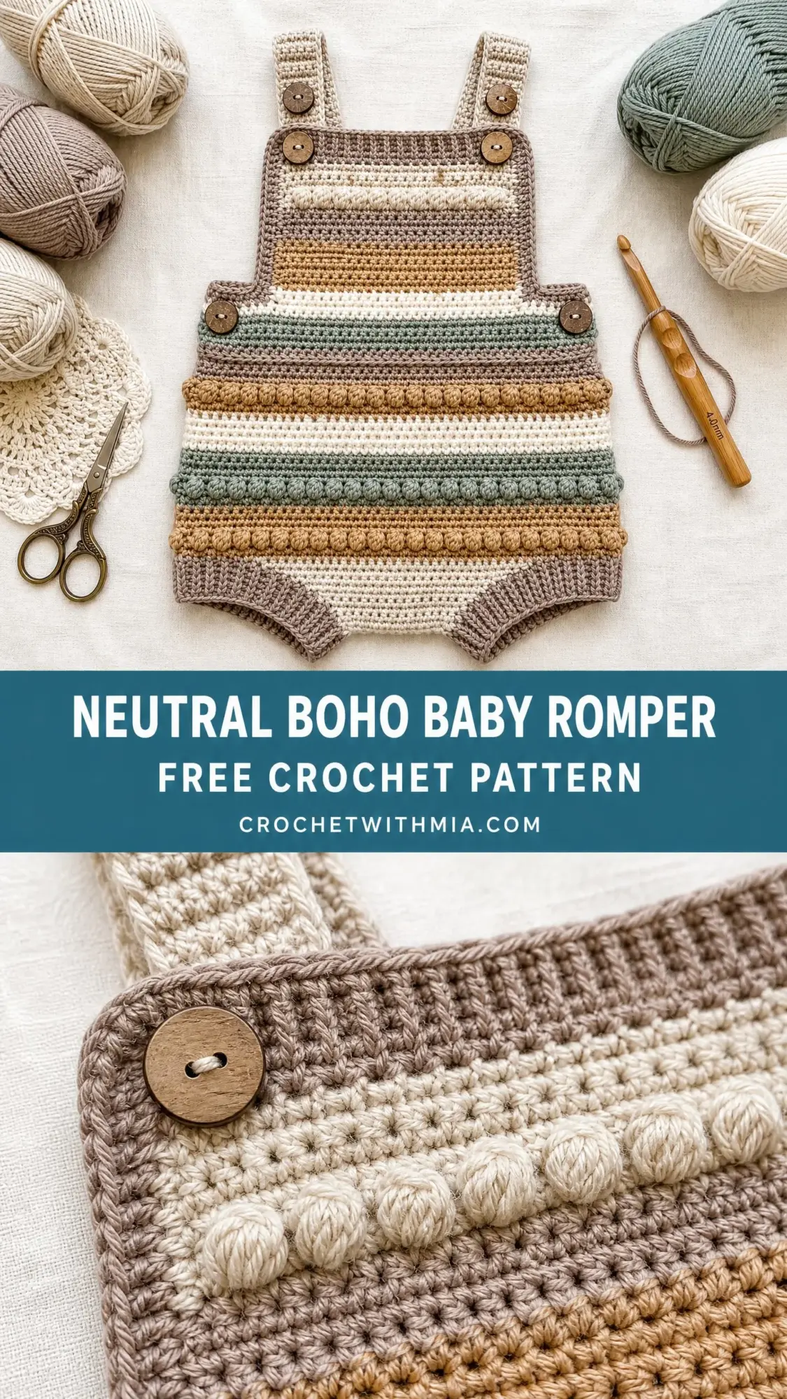 Neutral Boho Baby Romper Free Crochet Pattern