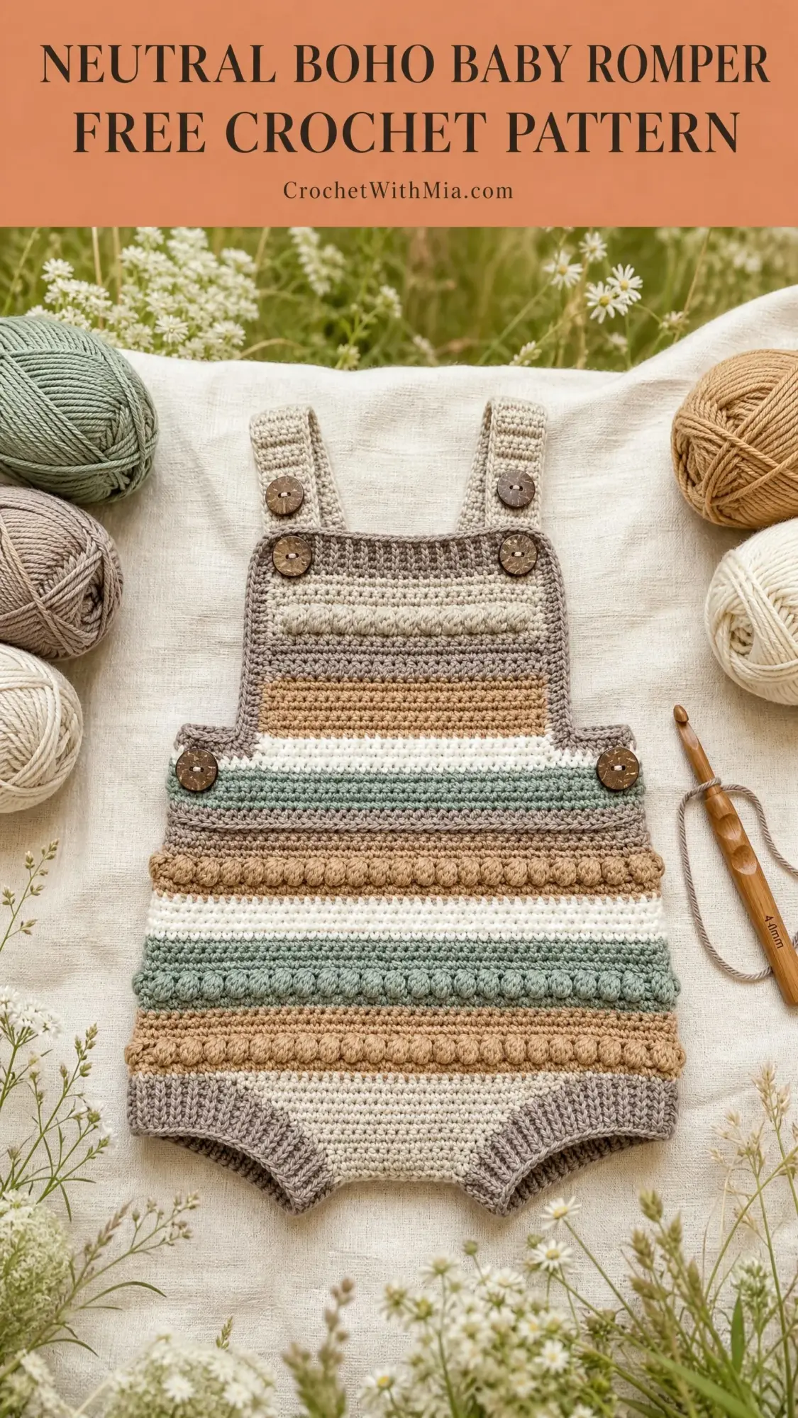 Neutral Boho Baby Romper Free Crochet Pattern