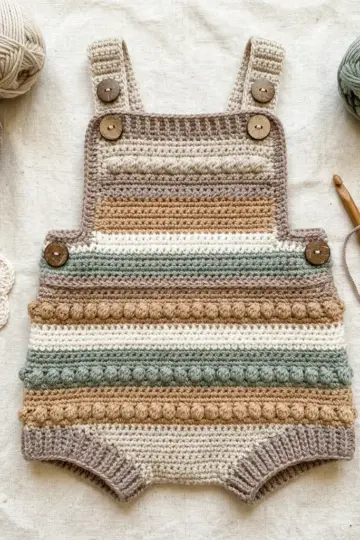 Neutral Boho Baby Romper Free Crochet Pattern