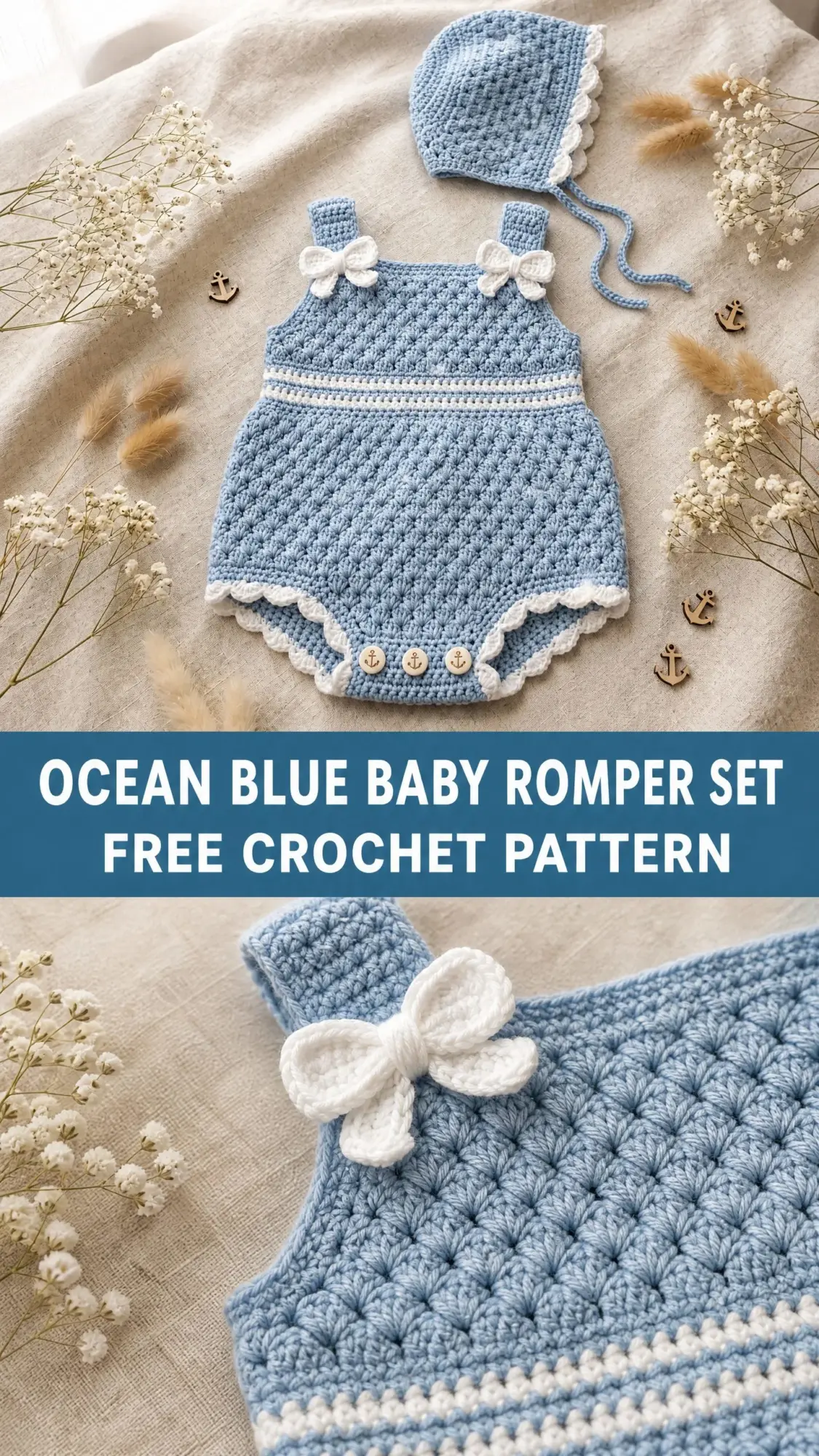 Ocean Blue Baby Romper Set Free Crochet Pattern