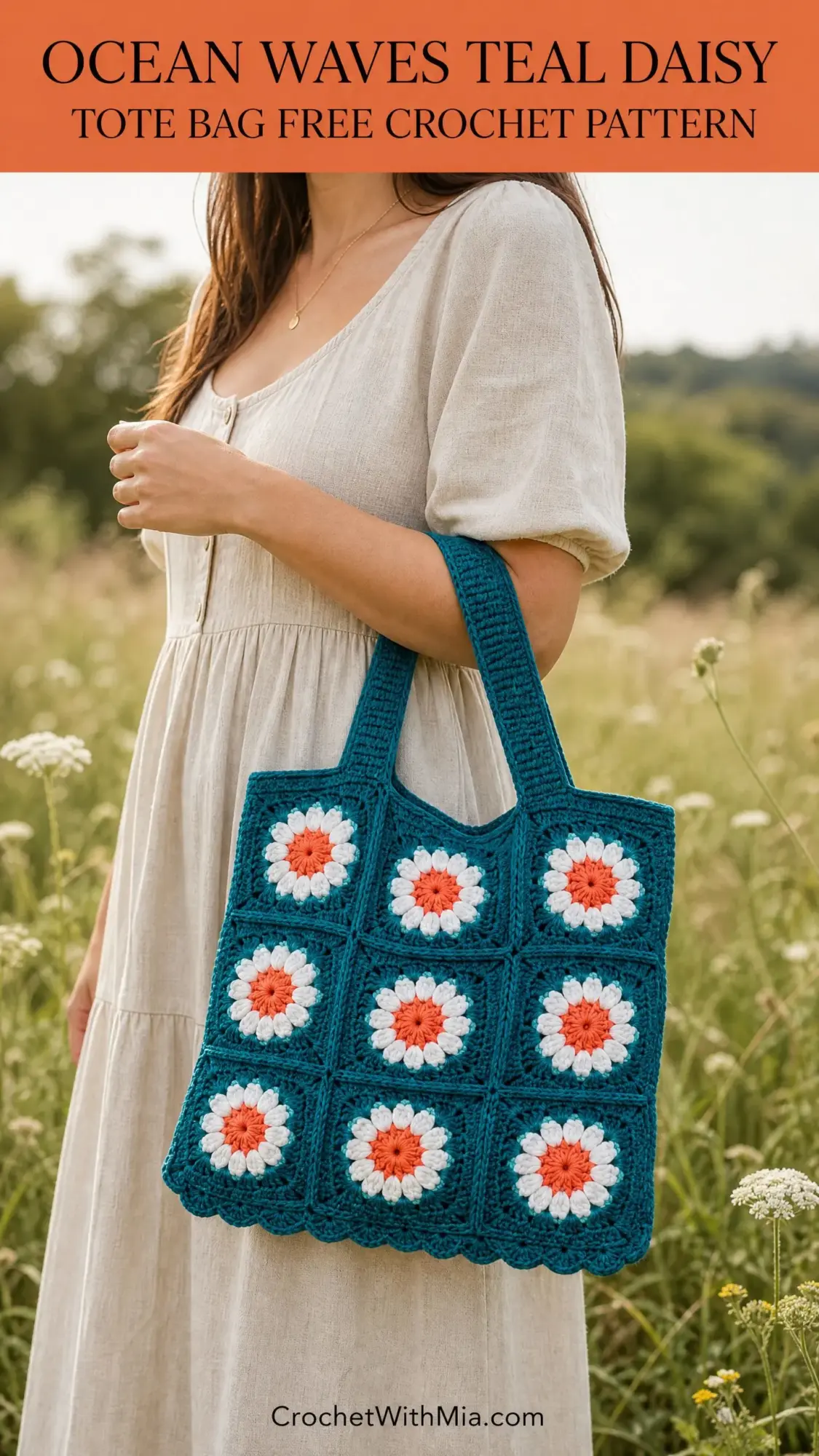 Ocean Waves Teal Daisy Tote Bag Free Crochet Pattern
