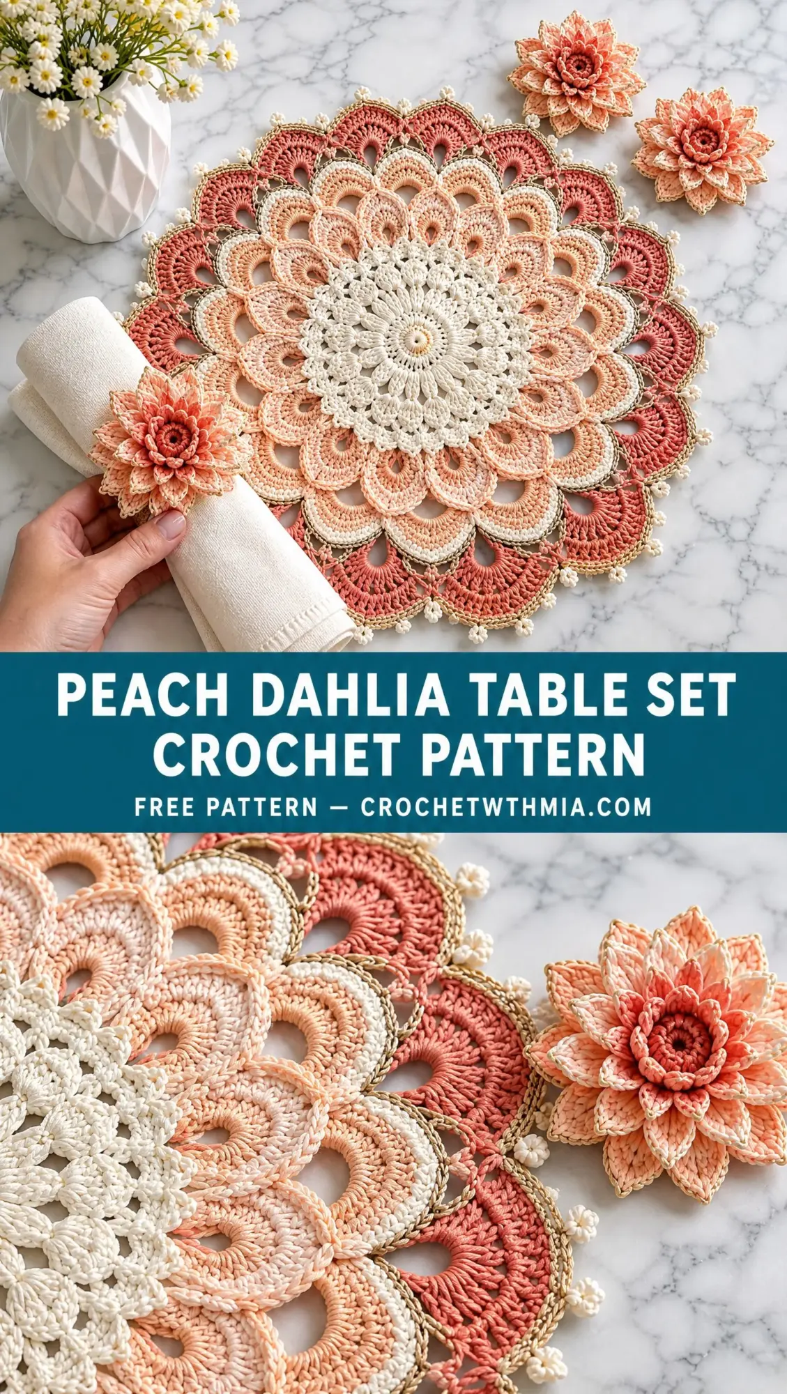 Peach Dahlia Table Set Crochet Pattern