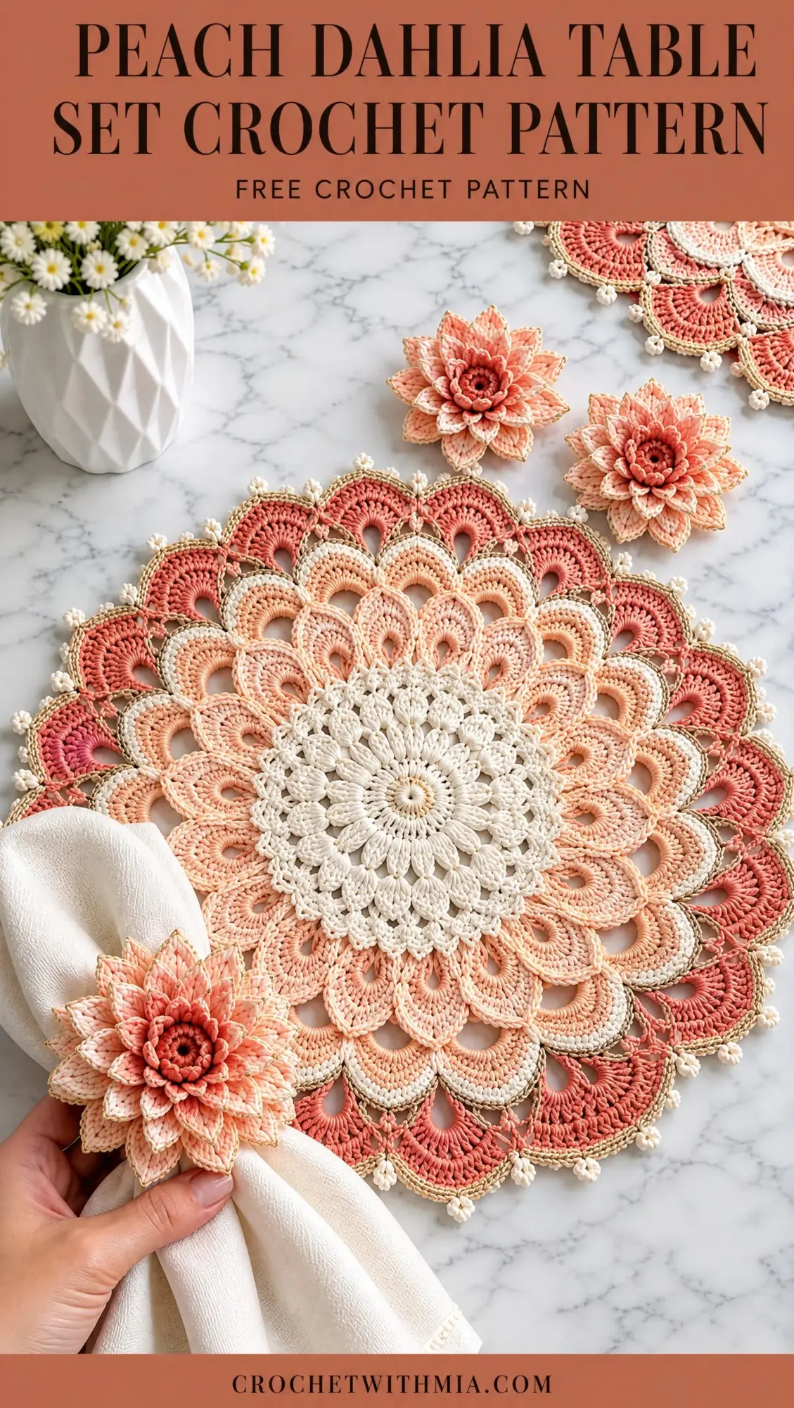 Peach Dahlia Table Set Crochet Pattern
