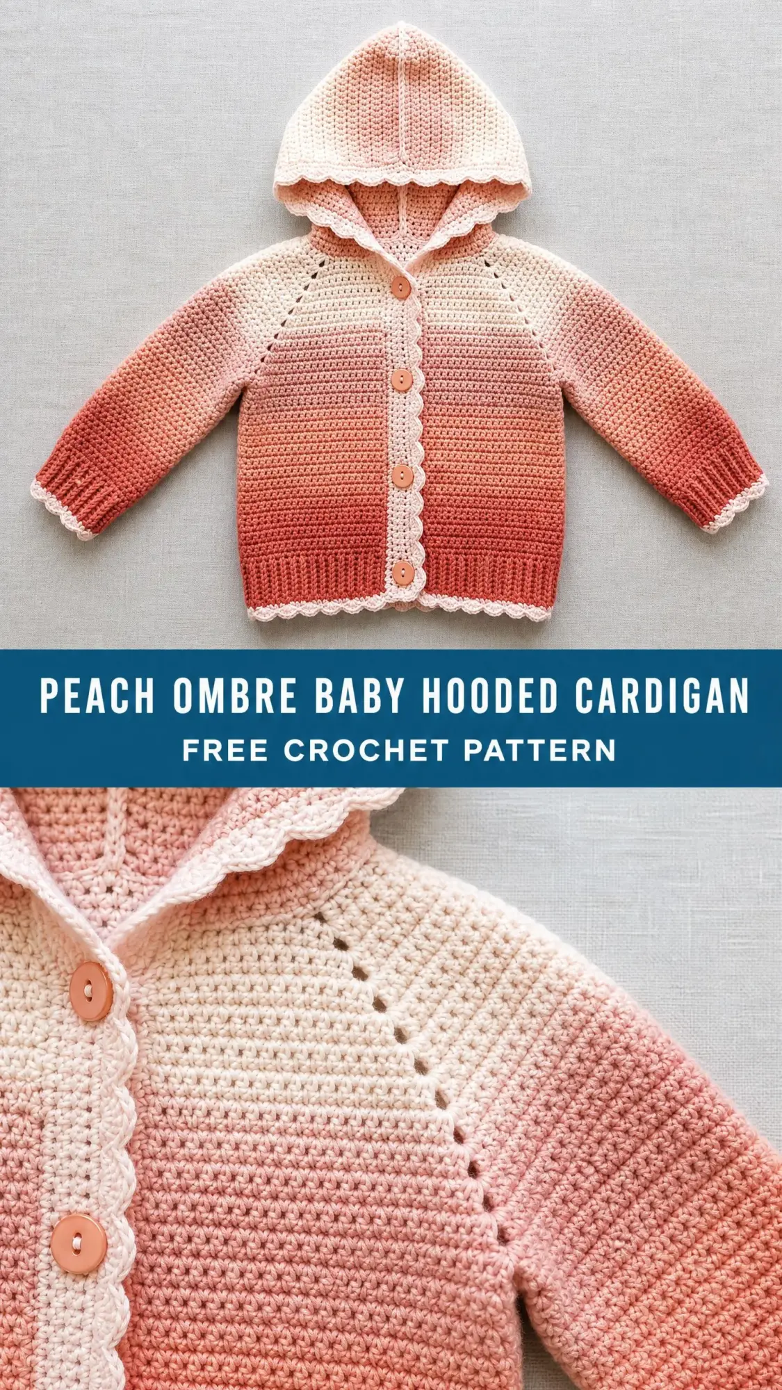 Peach Ombre Baby Hooded Cardigan Free Crochet Pattern
