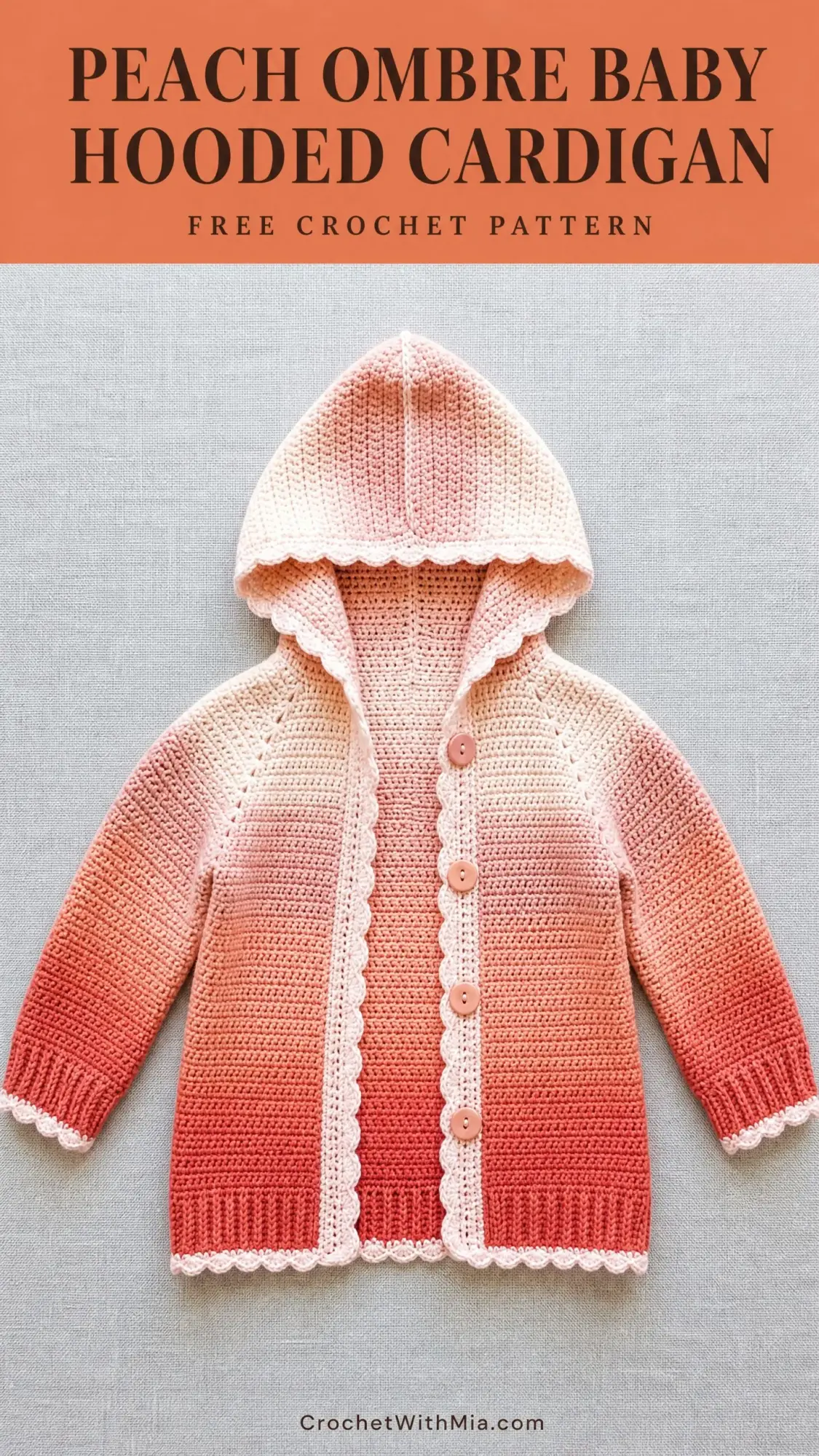 Peach Ombre Baby Hooded Cardigan Free Crochet Pattern