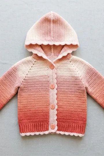 Peach Ombre Baby Hooded Cardigan Free Crochet Pattern