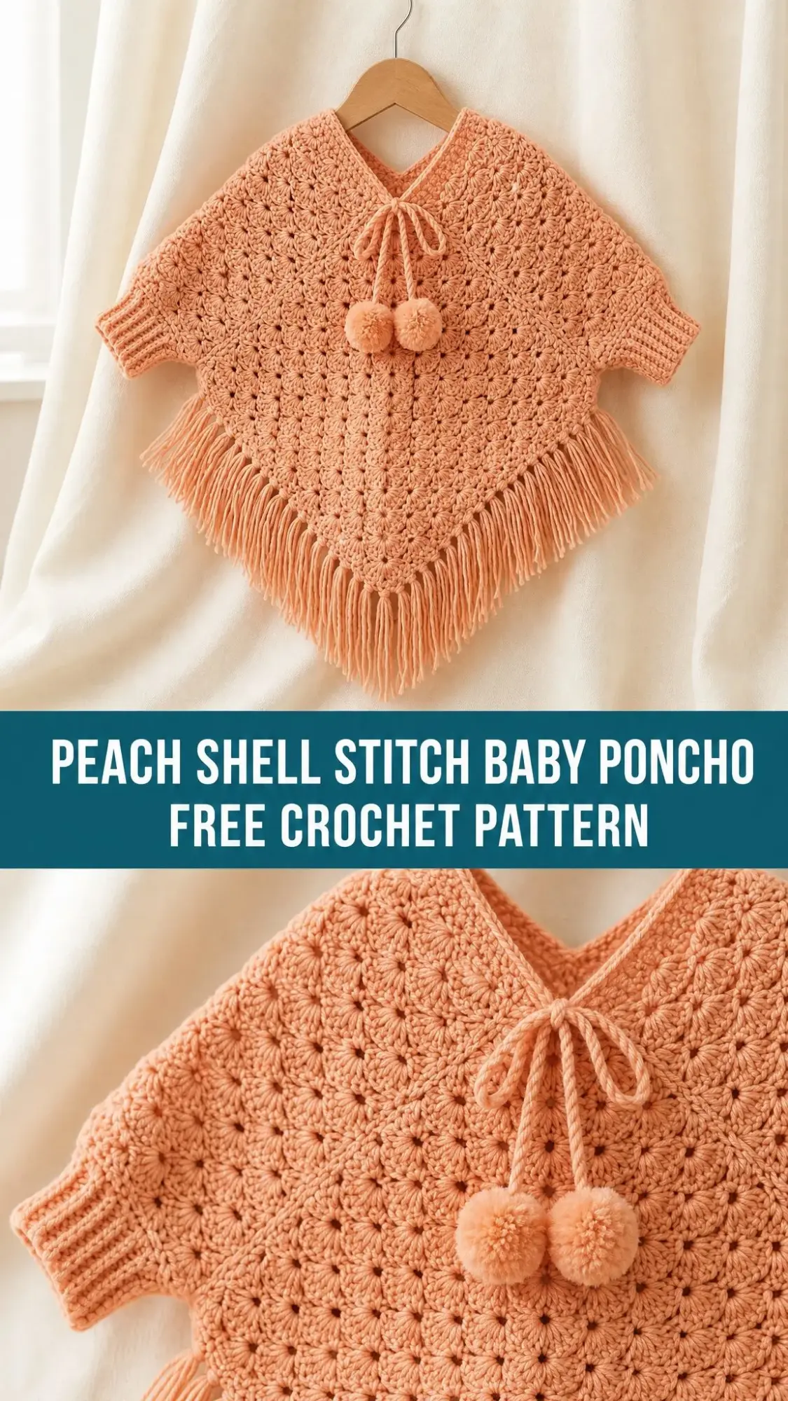 Peach Shell Stitch Baby Poncho Free Crochet Pattern
