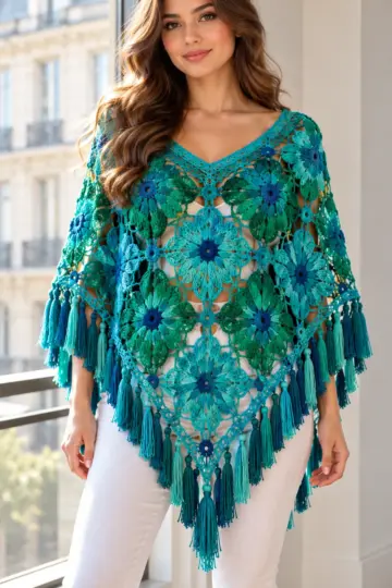 Peacock Fan Poncho Crochet Pattern