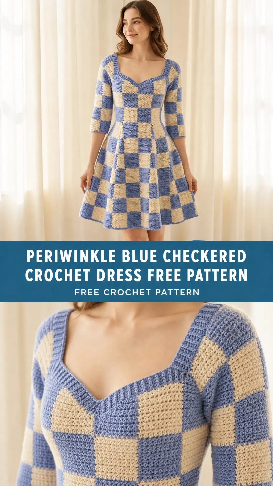 Periwinkle Blue Checkered Crochet Dress Free Pattern