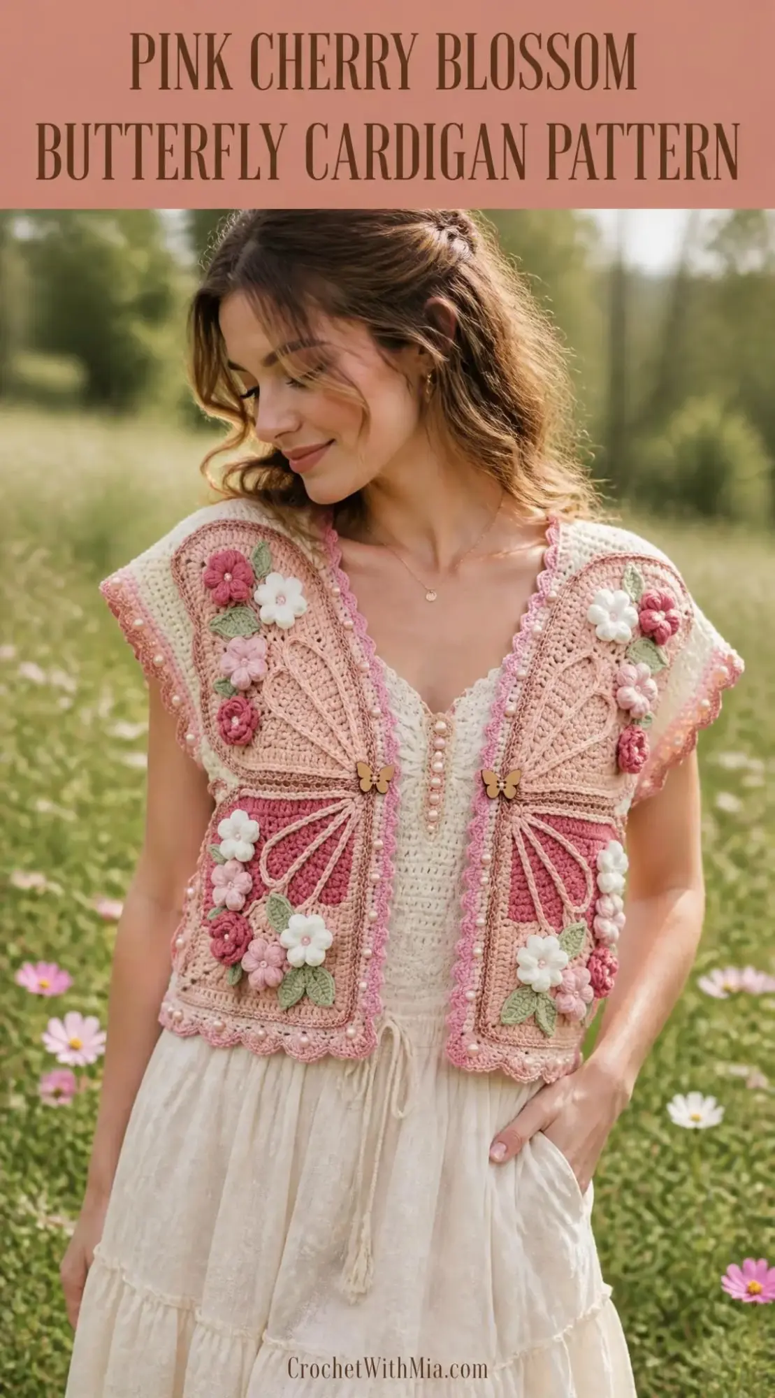 Pink Cherry Blossom Butterfly Cardigan Crochet Pattern