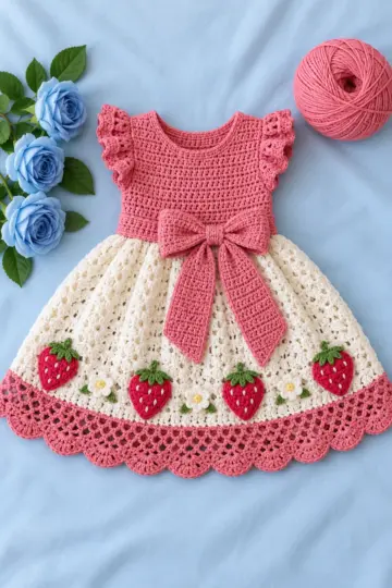 Pink Strawberry Baby Dress Crochet Pattern