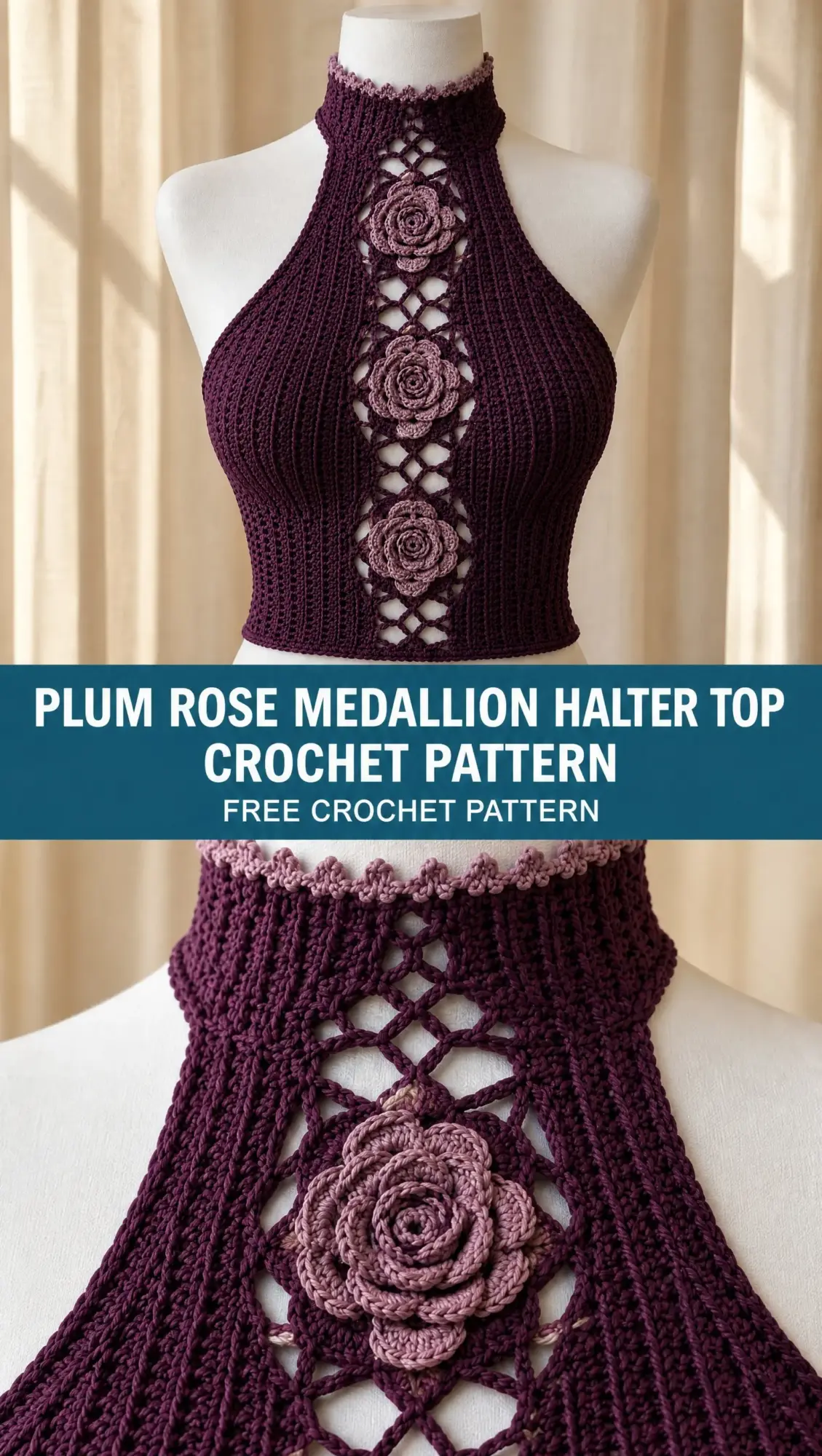 Plum Rose Medallion Halter Top Crochet Pattern