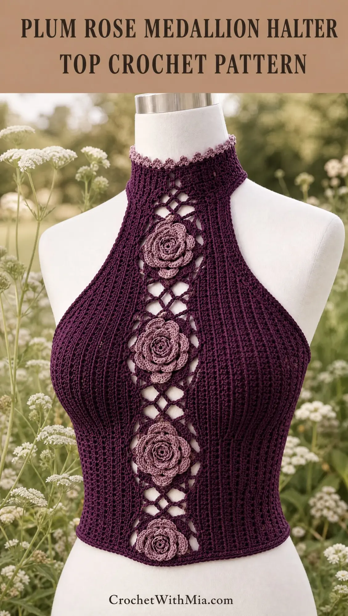Plum Rose Medallion Halter Top Crochet Pattern
