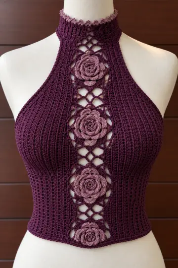 Plum Rose Medallion Halter Top Crochet Pattern