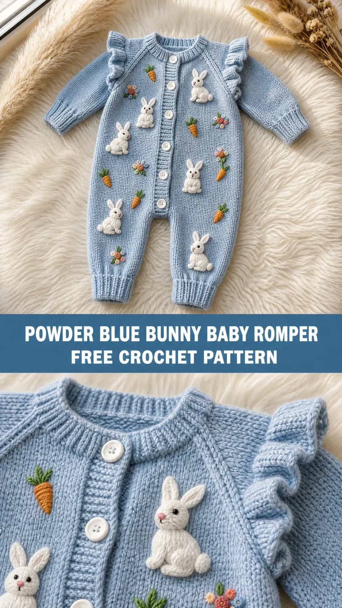 Powder Blue Bunny Baby Romper Free Crochet Pattern