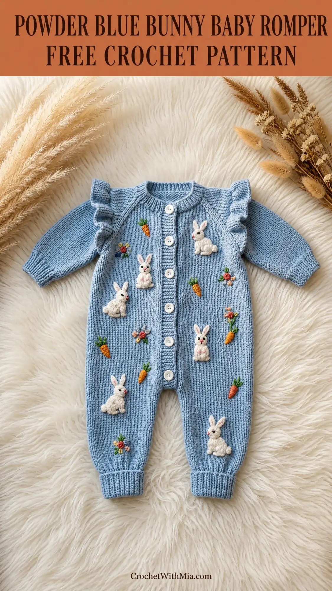 Powder Blue Bunny Baby Romper Free Crochet Pattern