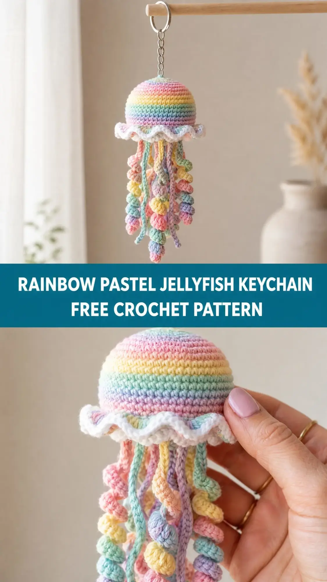 Rainbow Pastel Jellyfish Keychain Free Crochet Pattern