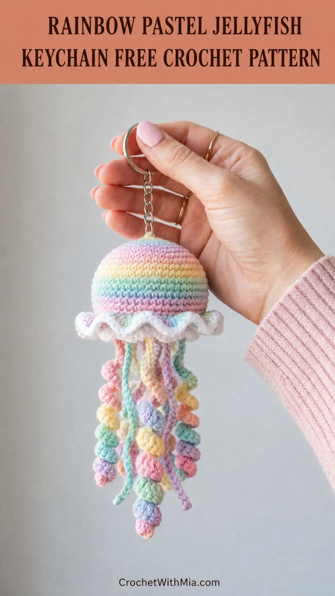 Rainbow Pastel Jellyfish Keychain Free Crochet Pattern
