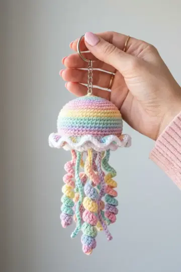 Rainbow Pastel Jellyfish Keychain Free Crochet Pattern