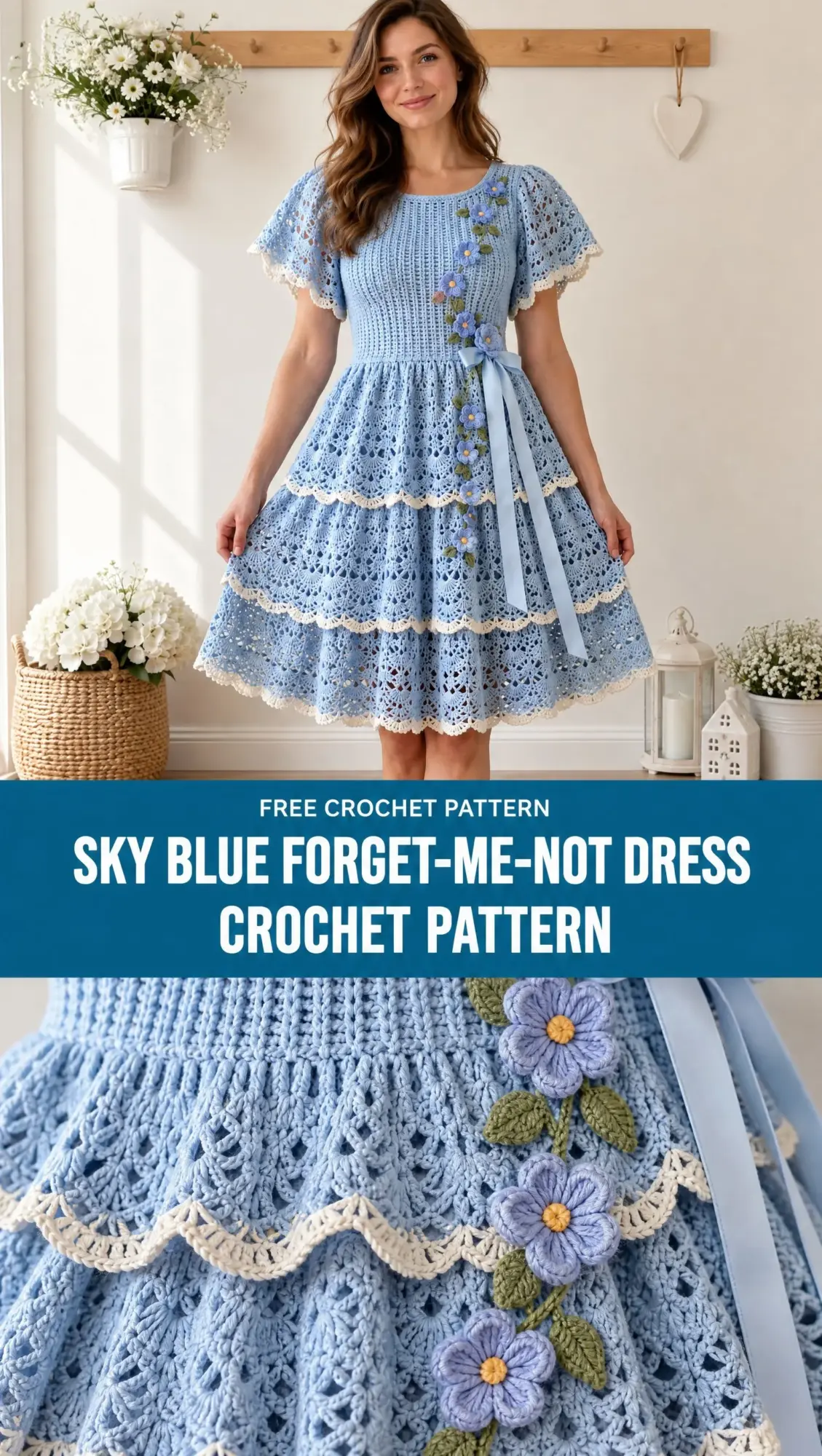 Sky Blue Forget-Me-Not Dress Crochet Pattern