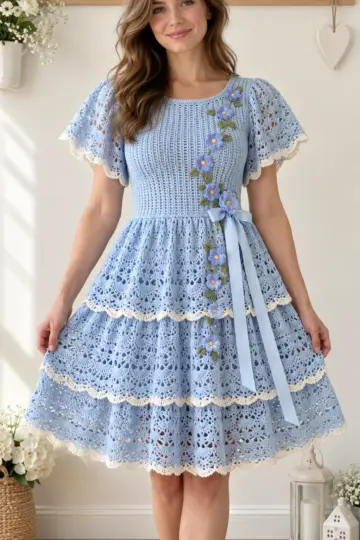 Sky Blue Forget-Me-Not Dress Crochet Pattern