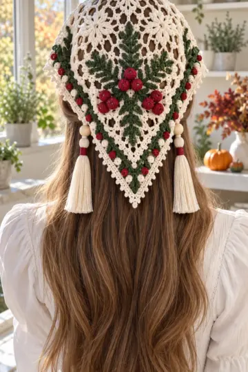 Snowberry Woodland Headscarf Crochet Pattern