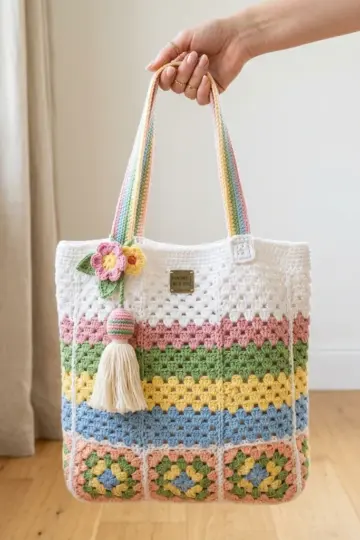Spring Garden Granny Tote Bag Free Crochet Pattern