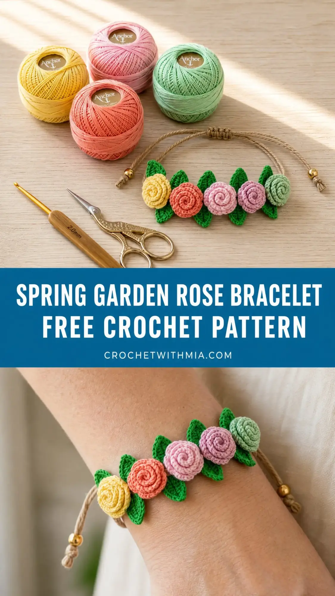 Spring Garden Rose Bracelet Free Crochet Pattern