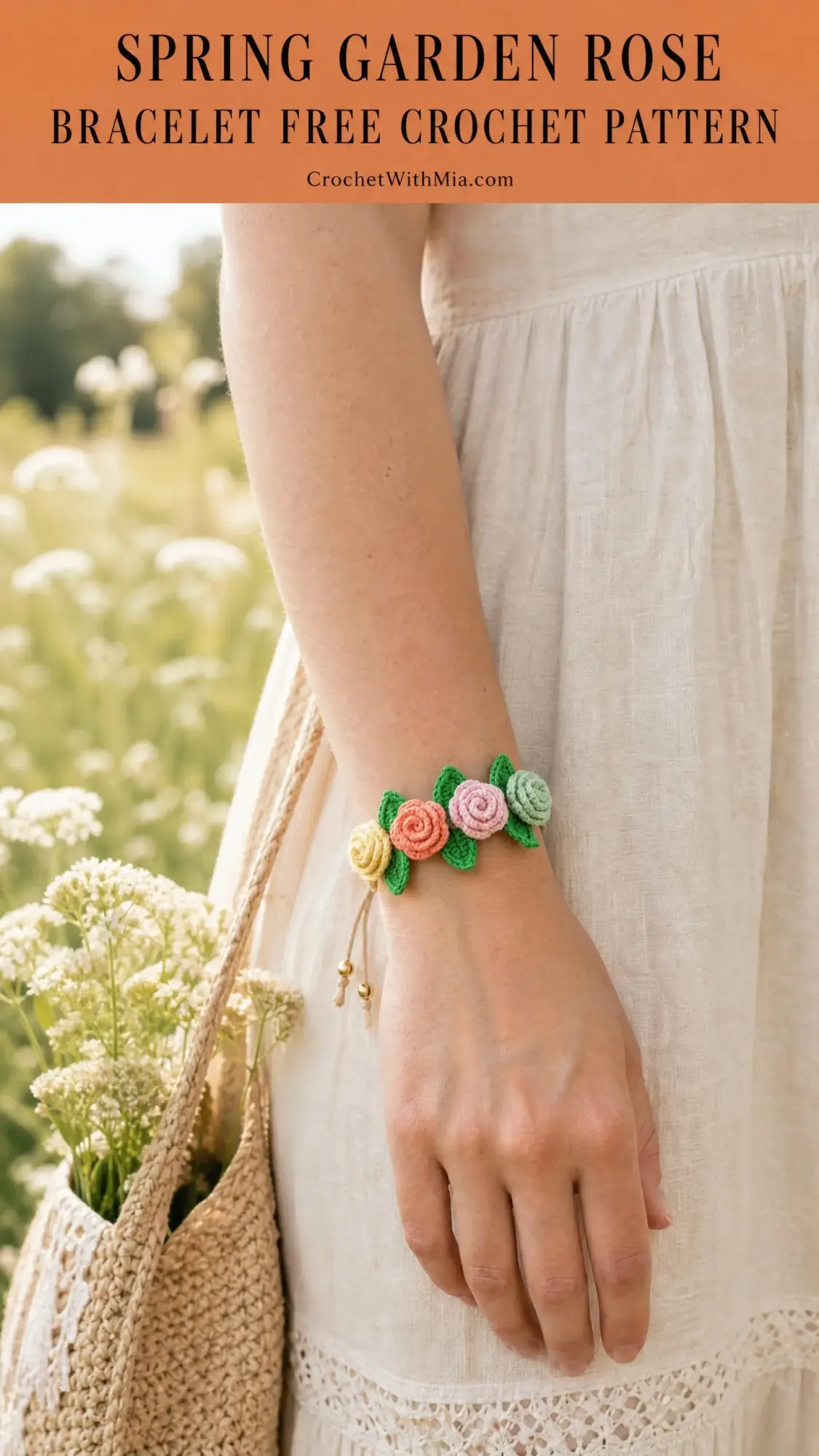 Spring Garden Rose Bracelet Free Crochet Pattern