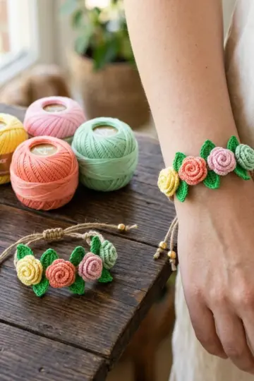 Spring Garden Rose Bracelet Free Crochet Pattern