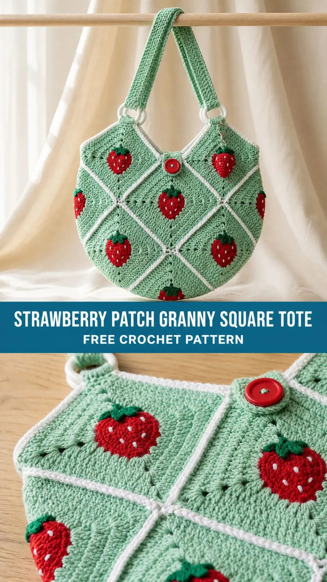 Strawberry Patch Granny Square Tote Free Crochet Pattern