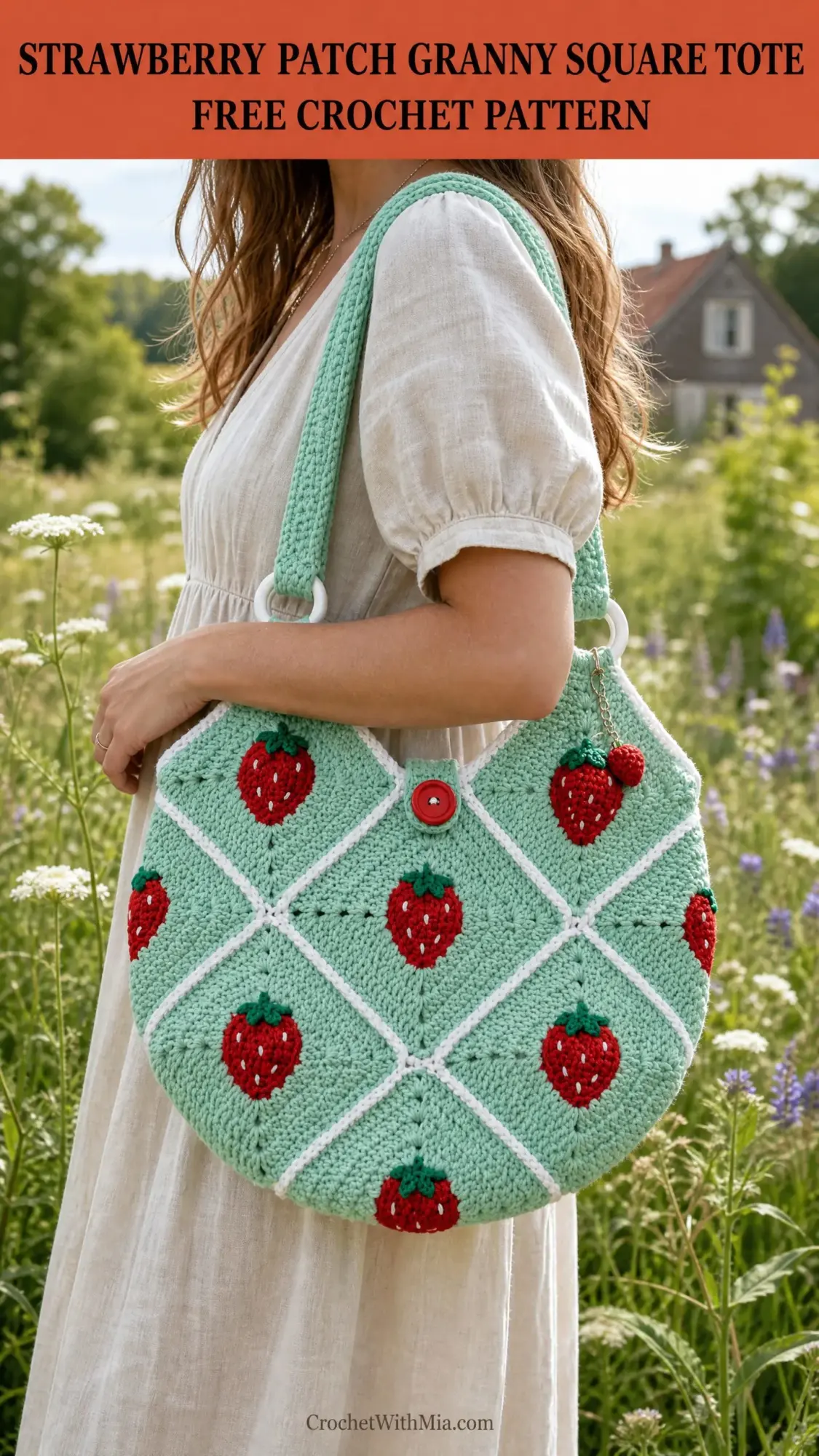 Strawberry Patch Granny Square Tote Free Crochet Pattern