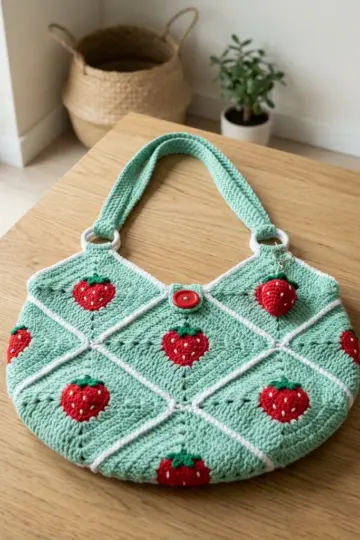 Strawberry Patch Granny Square Tote Free Crochet Pattern