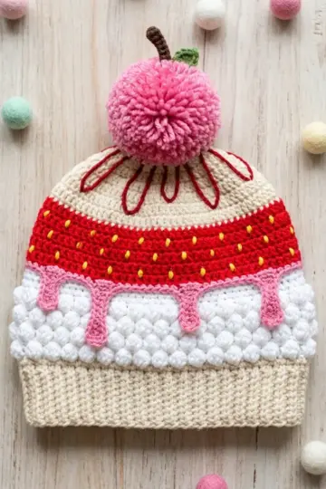 Strawberry Sundae Beanie Free Crochet Pattern