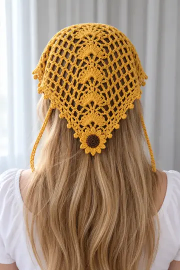 Sunflower Lace Headscarf Crochet Pattern