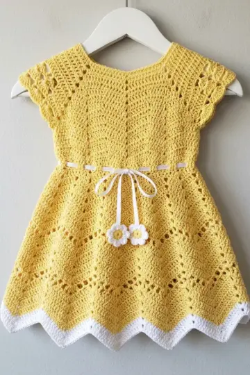 Sunny Yellow Lace Baby Dress Free Crochet Pattern