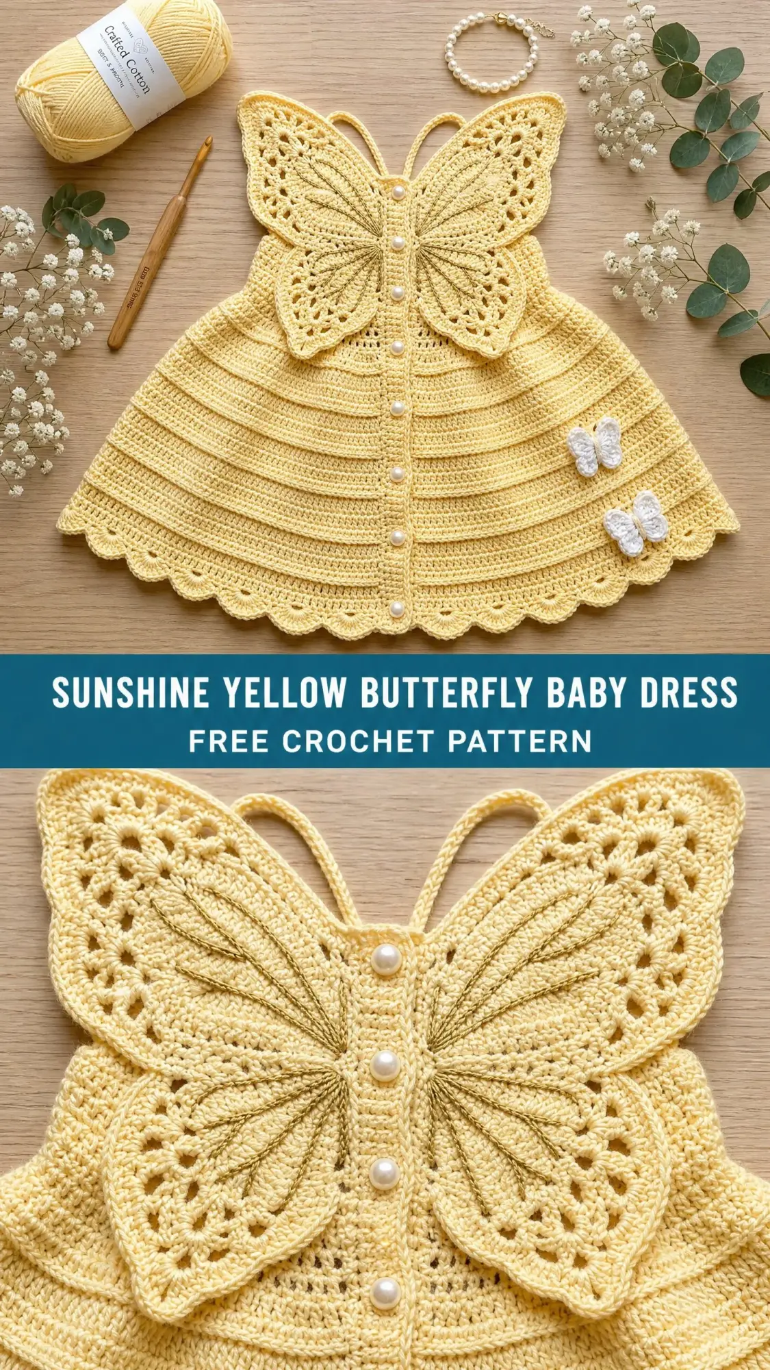 Sunshine Yellow Butterfly Baby Dress Free Crochet Pattern