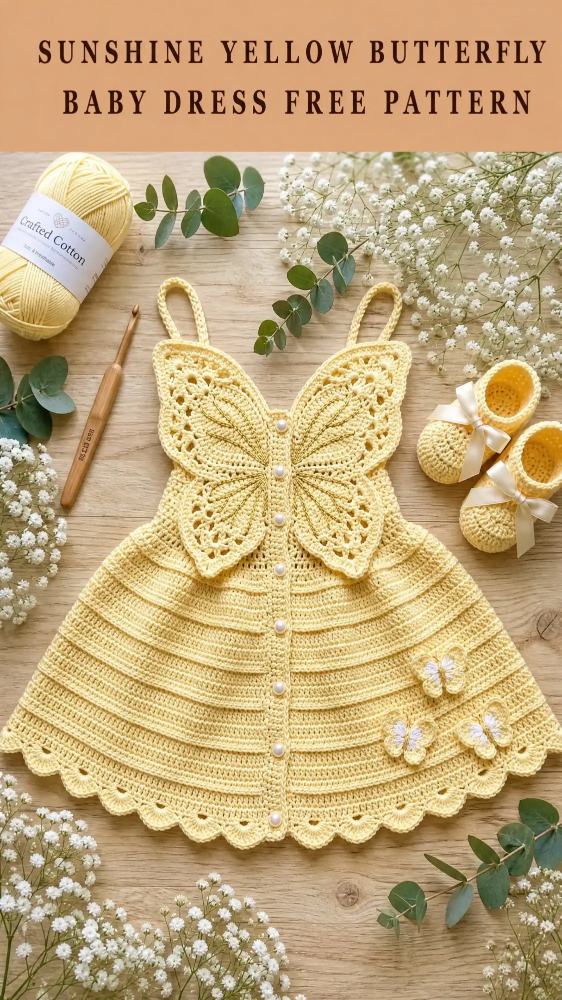 Sunshine Yellow Butterfly Baby Dress Free Crochet Pattern