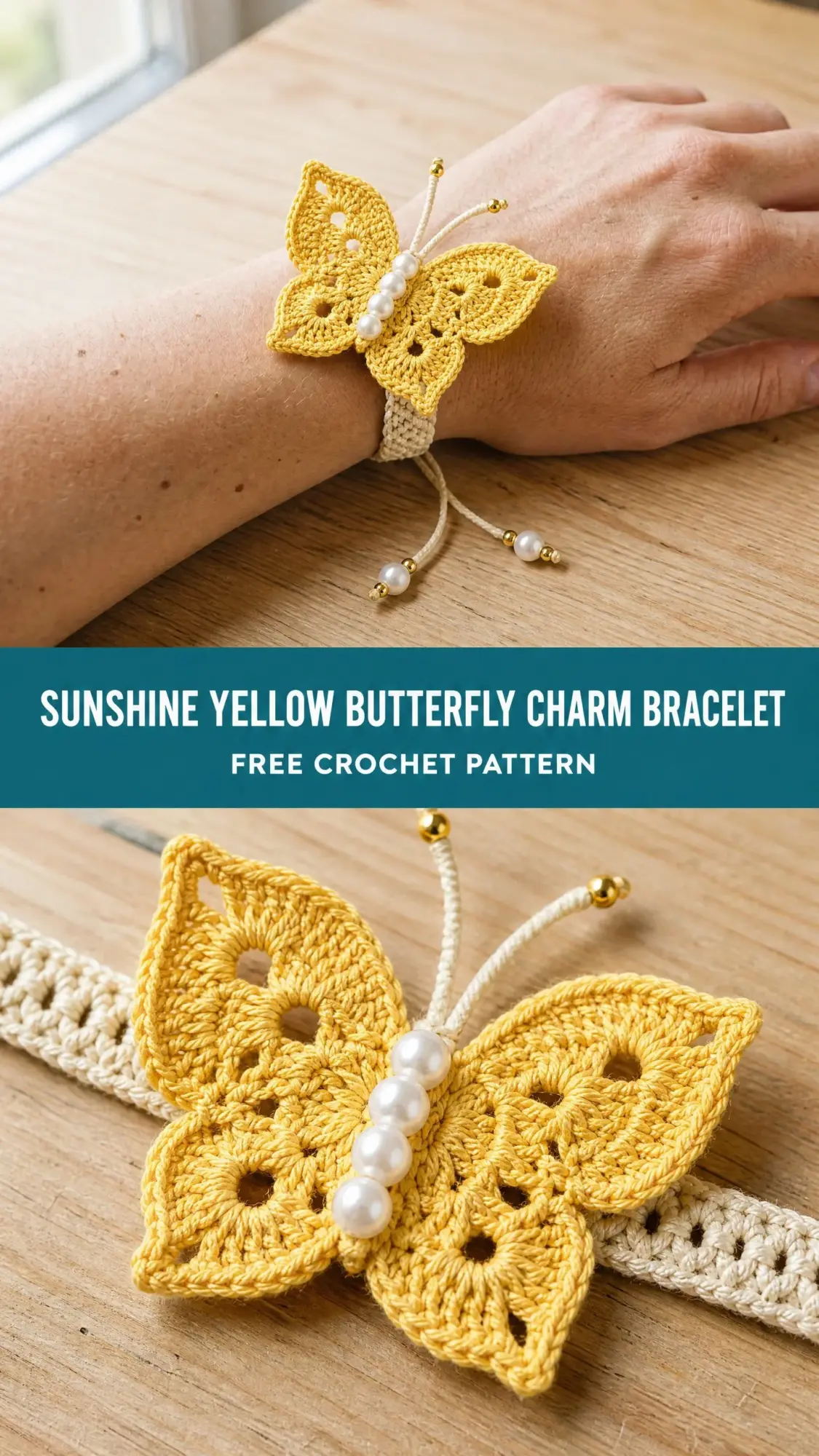 Sunshine Yellow Butterfly Charm Bracelet Free Crochet Pattern