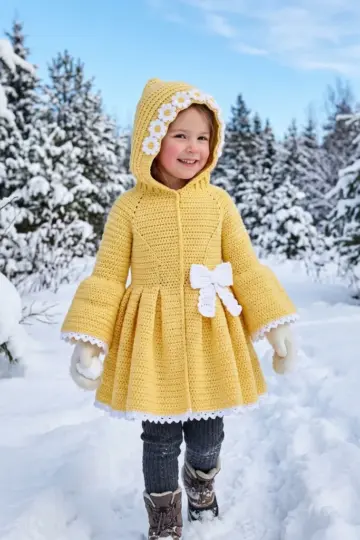 Sunshine Yellow Daisy Hooded Coat Free Crochet Pattern