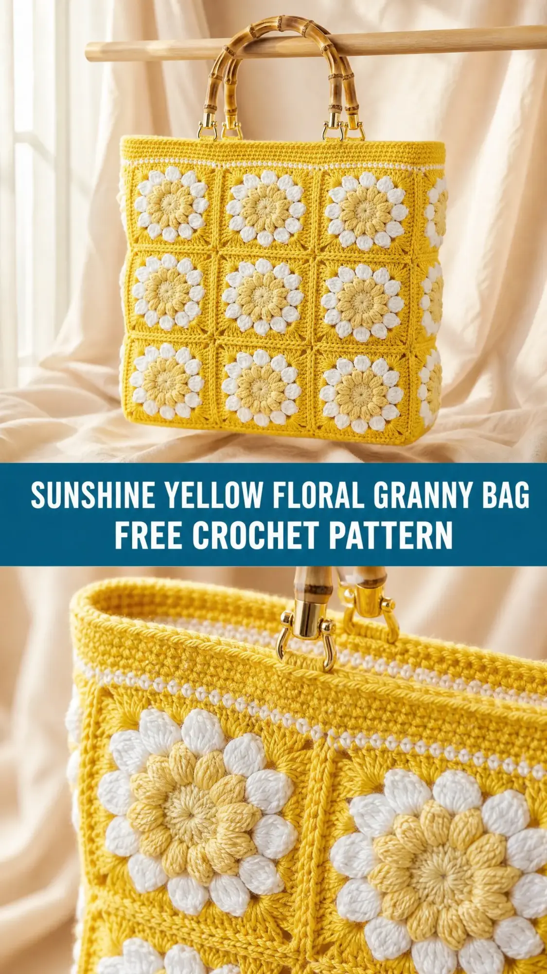 Sunshine Yellow Floral Granny Bag Free Crochet Pattern