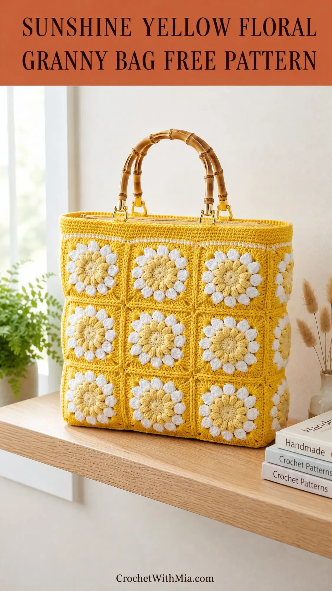 Sunshine Yellow Floral Granny Bag Free Crochet Pattern