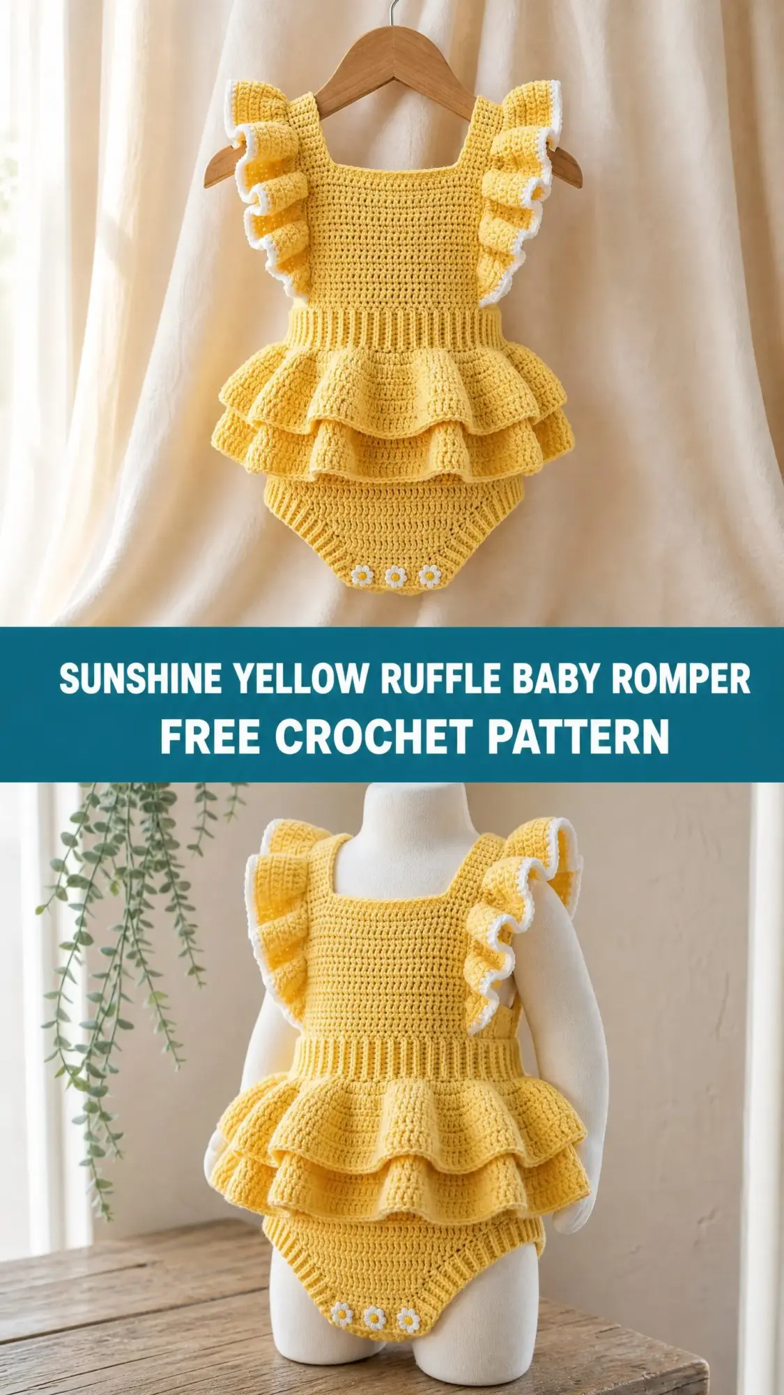 Sunshine Yellow Ruffle Baby Romper Free Crochet Pattern