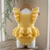 Sunshine Yellow Ruffle Baby Romper Free Crochet Pattern