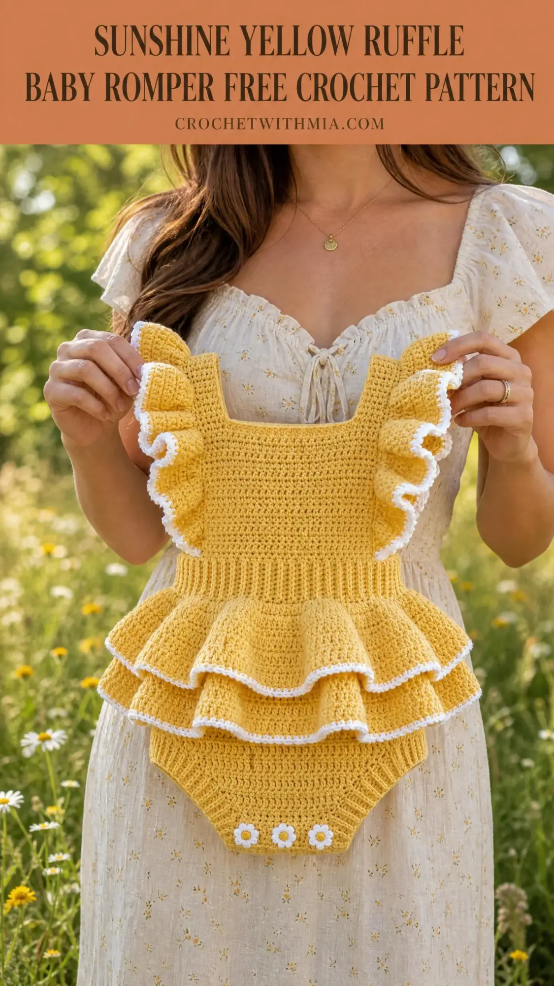 Sunshine Yellow Ruffle Baby Romper Free Crochet Pattern