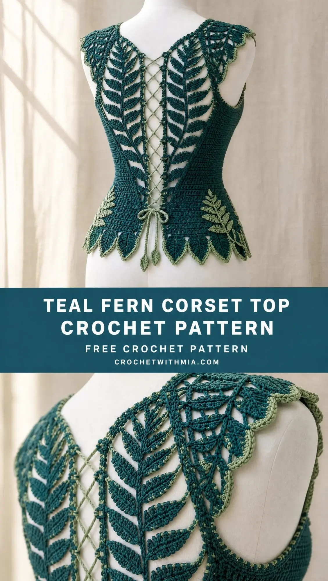 Teal Fern Corset Top Crochet Pattern