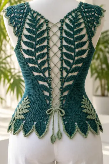 Teal Fern Corset Top Crochet Pattern
