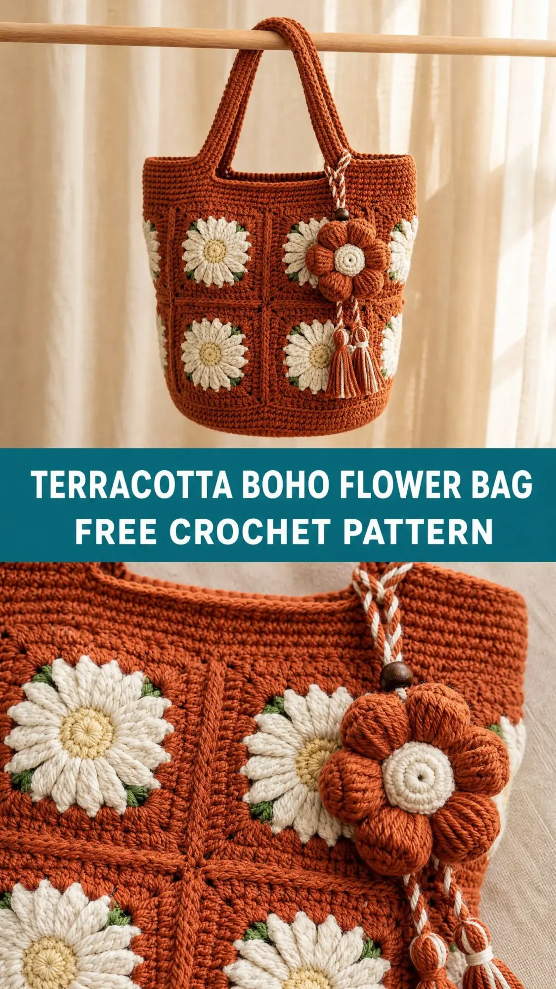 Terracotta Boho Flower Bag Free Crochet Pattern