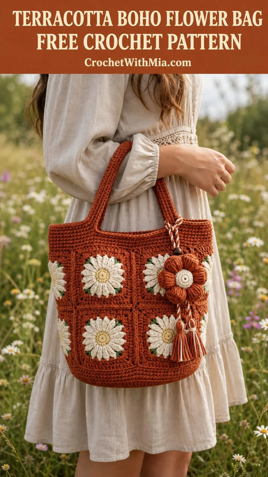 Terracotta Boho Flower Bag Free Crochet Pattern