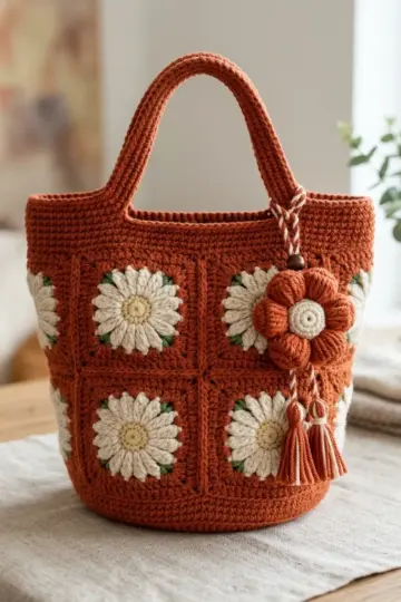 Terracotta Boho Flower Bag Free Crochet Pattern